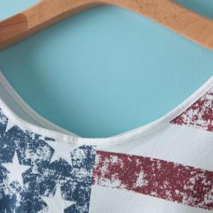Summer Vintage American Flag T-shirt Printing