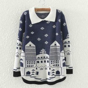 Winter Snow House Hit Color Sweater