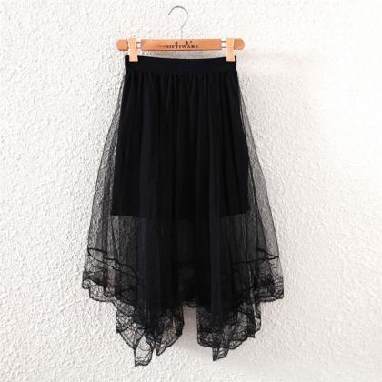 Mesh Lace Stitching Irregular Length Skirts