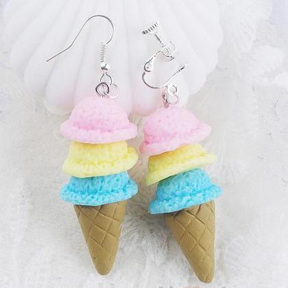 Cute Sweet Ice Cream Cones Earrings Ear Clip