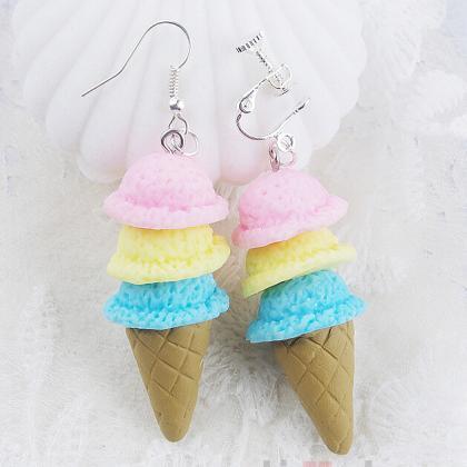 Cute Sweet Ice Cream Cones Earrings Ear Clip
