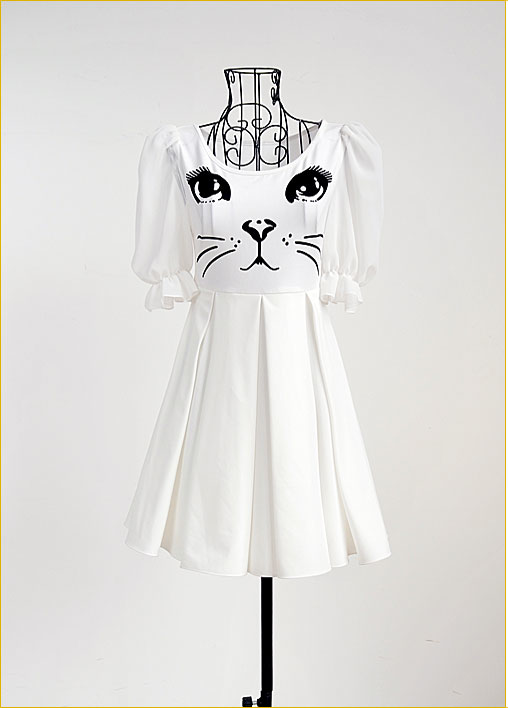 White Cat Print Dress on Luulla