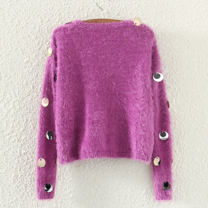 Winter Retro Sequined Eye Short Paragraph Long-sleeved Mohair Sweater ...