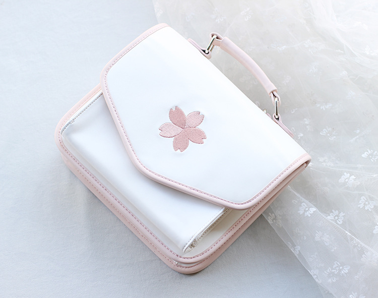 Sweet Cherry Embroidery Plate Buttons Briefcases Portable Shoulder Bag