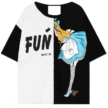 Harajuku T-shirt Pink T-shirt Colorful Print T-shirt Puff Sleeve T-shirt